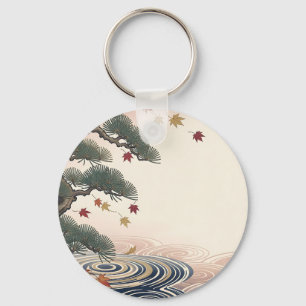 Japanese Pine Maple Leaves Autumn Waves Key Ring
