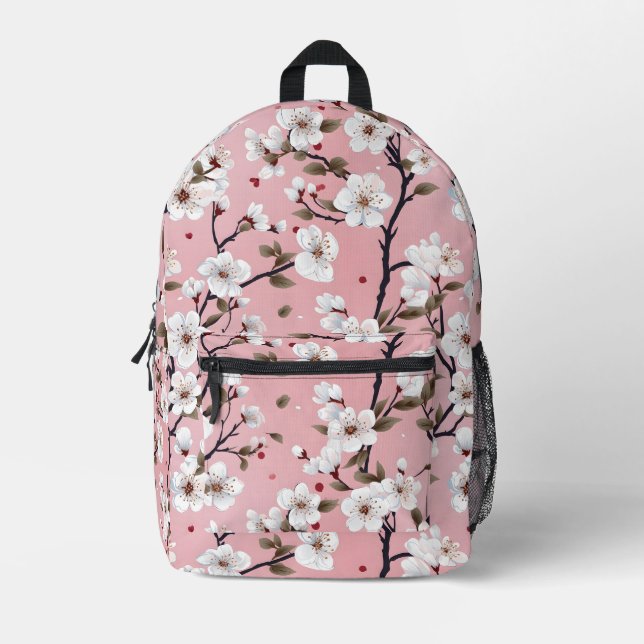 Japanese Pink Cherry Blossom Sakura Floral Spring  Printed Backpack (Front)