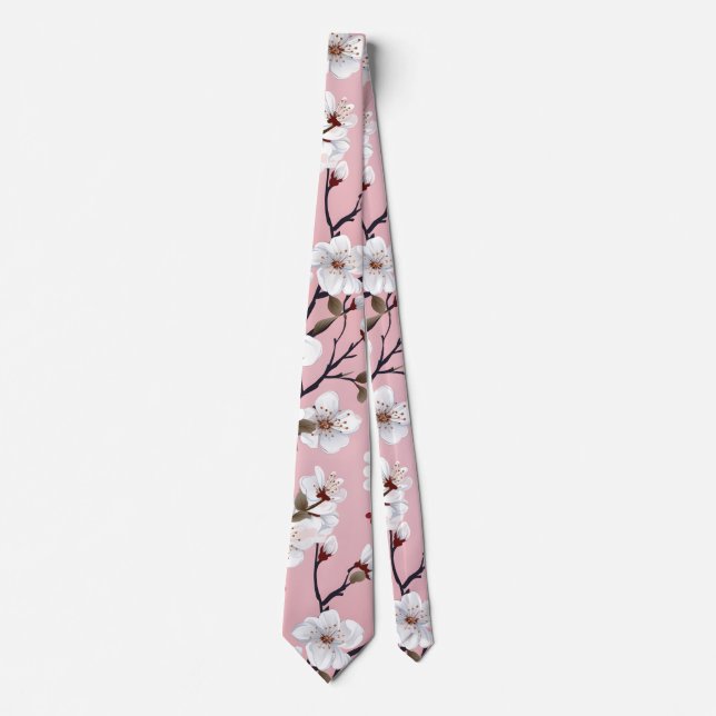 Japanese Pink Cherry Blossom Sakura Floral Spring  Tie (Front)