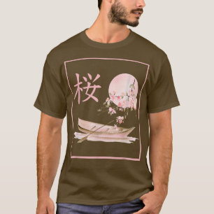 Japanese Pink Cherry Blossom With Boat Sakura Kanj T-Shirt