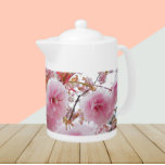 Japanese Pink Cherry Blossoms Floral<br><div class="desc">White ceramic teapot with lid that features a photo image of pretty,  pink Cherry Blossoms,  whose Japanese name is Sakura. A lovely,  floral design!</div>