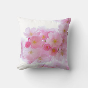 Japanese Pink Cherry Blossoms Floral Throw Pillow