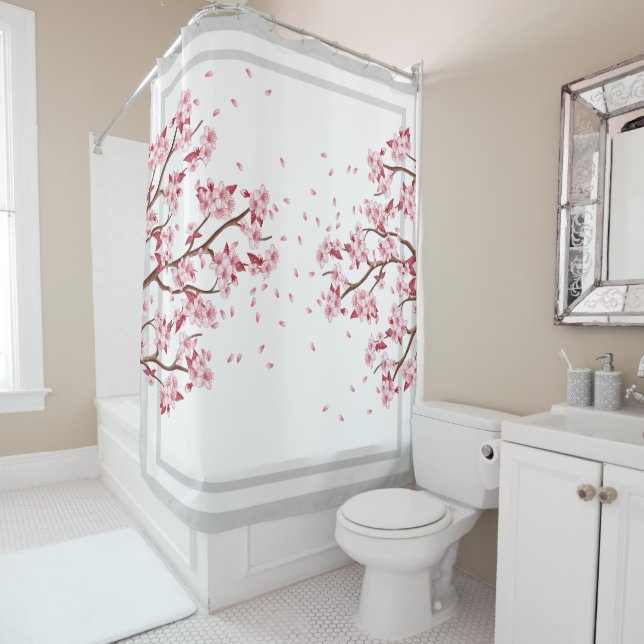 Japanese Pink Cherry Blossoms Shower Curtain (In Situ)