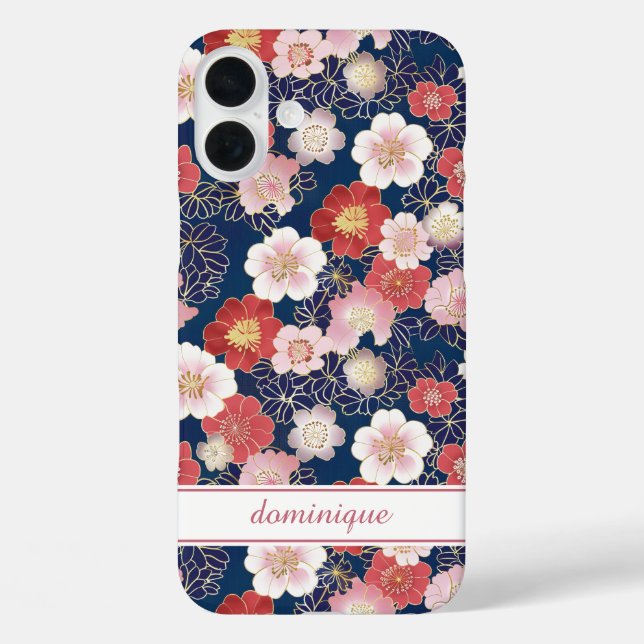 Japanese Pink Floral Pattern Monogrammed Case-Mate iPhone Case (Back)
