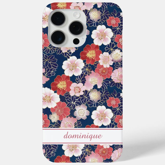 Japanese Pink Floral Pattern Monogrammed Case-Mate iPhone Case (Back)