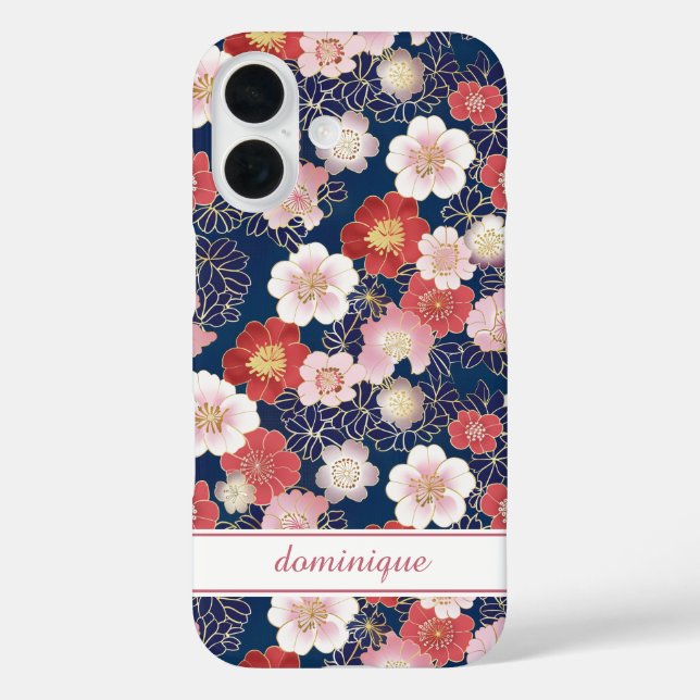 Japanese Pink Floral Pattern Monogrammed Case-Mate iPhone Case (Back)