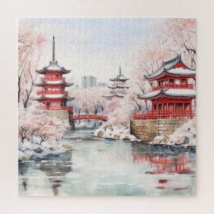 Japanese Pink Sakura Architecture  Jigsaw Puzzle
