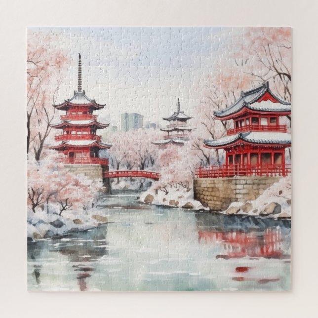 Japanese Pink Sakura Architecture  Jigsaw Puzzle (Vertical)