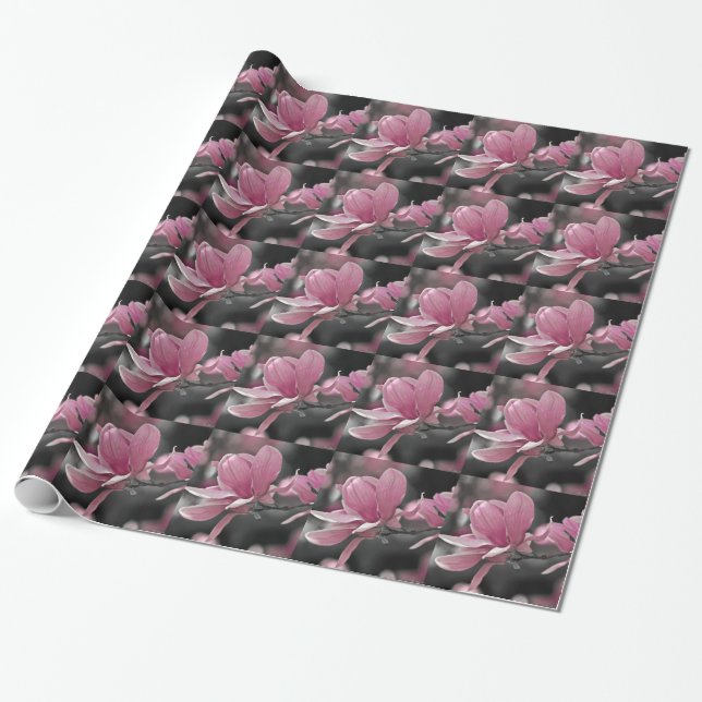 Japanese Pink Saucer Magnolia Wrapping Paper (Unrolled)