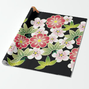 Japanese Pink & Yellow Fine Floral Kimono Pattern Wrapping Paper