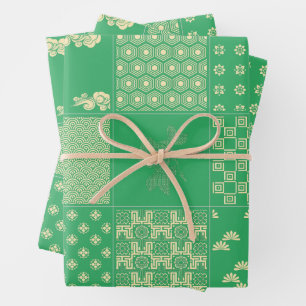 Japanese PixelArt  Flower Mix Pattern Wrapping Paper Sheet