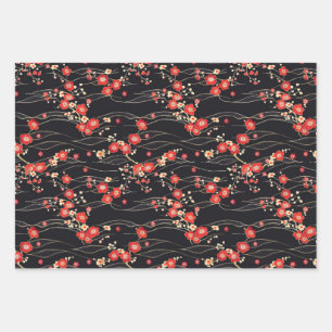 Japanese Plum Blossom Wave Pattern Wrapping Paper Sheet