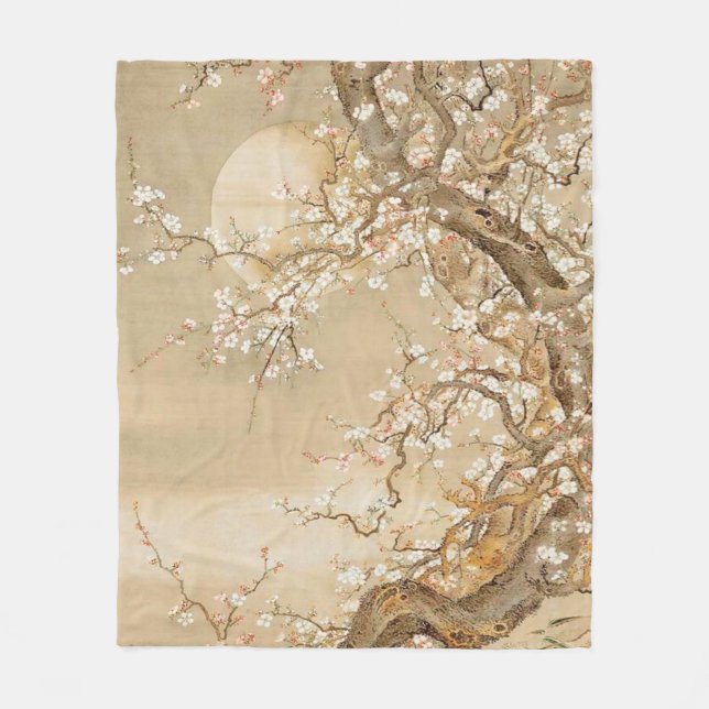 Japanese plum blossoms in moonlit by So Shizan Fleece Blanket (Front)