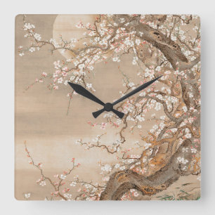 Japanese Plum Blossoms Square Wall Clock