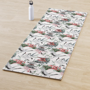 Japanese Pogoda, Bridge, Crane in Grey and Red Yoga Mat