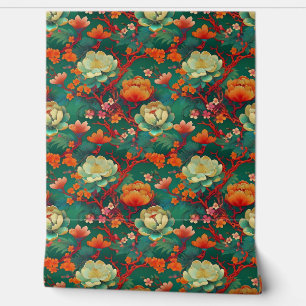 Japanese ponies on emerald wallpaper