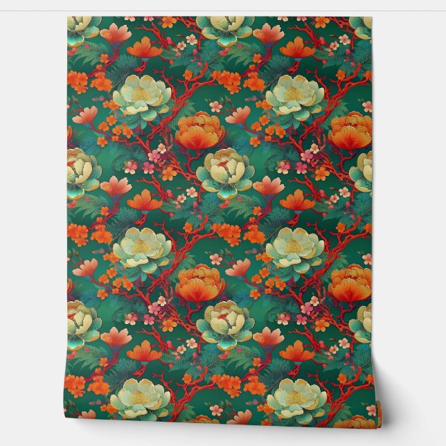 Japanese ponies on emerald wallpaper (Unrolling)