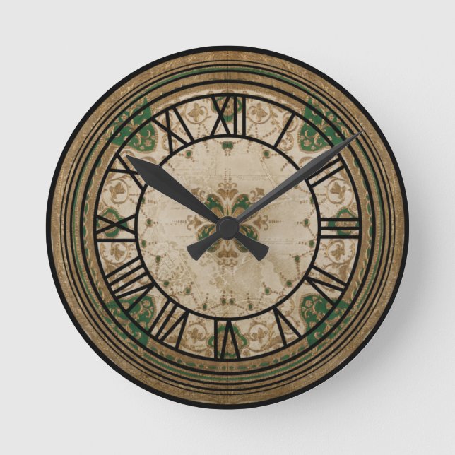 Japanese Porcelain Style Green floral  Round Clock (Front)
