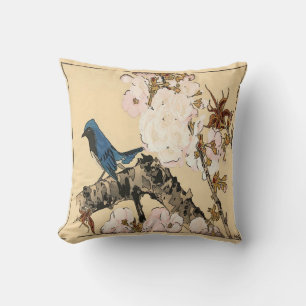 Japanese Print, Blue Bird Cushion