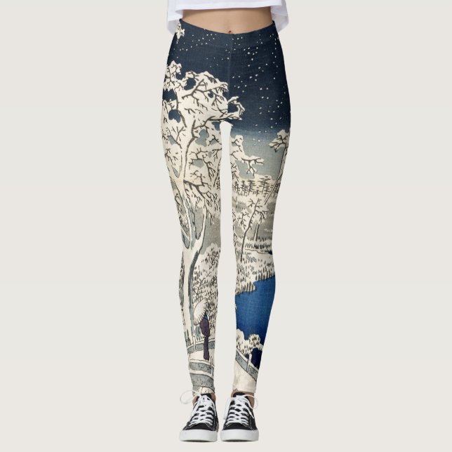 JAPANESE PRINT OF SNOW FALLING PRINTED Leggings (Front)