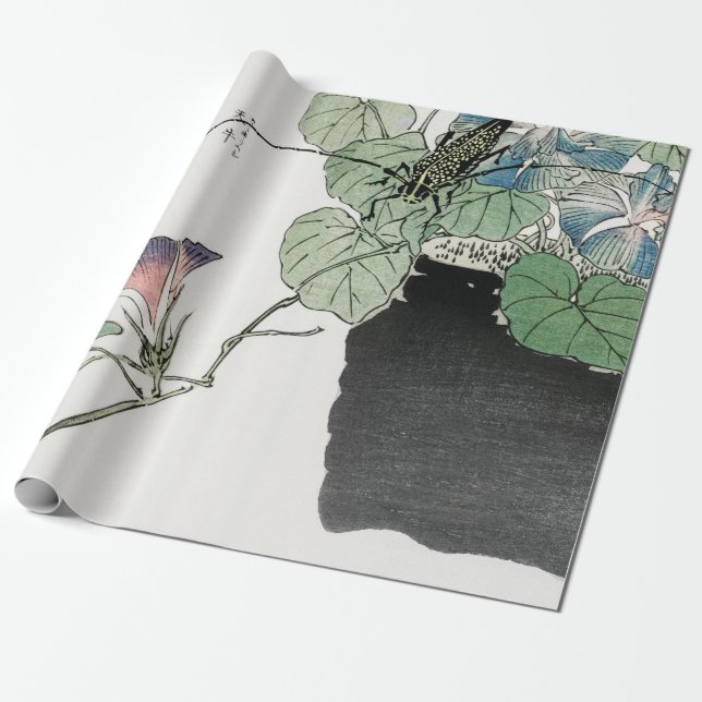 JAPANESE  PRINT PLANT WITH MANTIS Wrapping Paper (Unrolled)