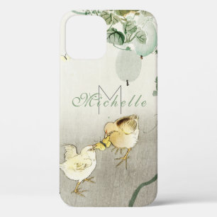 .Japanese Print Two Birds and Butterfly Muted Tone iPhone 12 Case