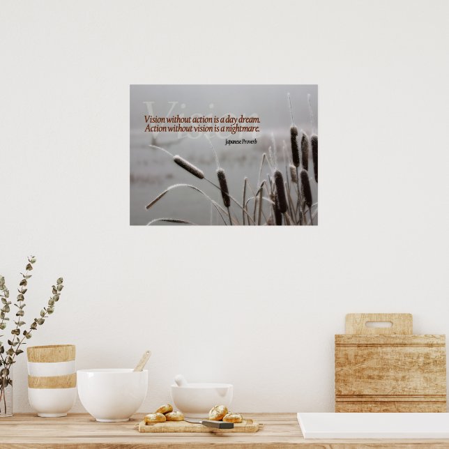 Japanese Proverb Inspirational Quote Action Vision Poster (Kitchen)