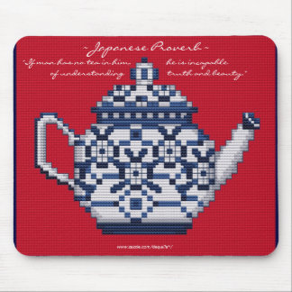 JAPANESE PROVERB TEA POT Cross Stitch Style Design Mouse Mat