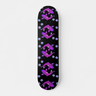 Japanese Purple Koi Fish Aesthetic Black Skateboard