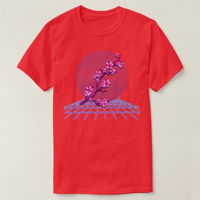 Japanese Purple Sakura Flower Blossom Cherry Retro T-Shirt (Design Front)