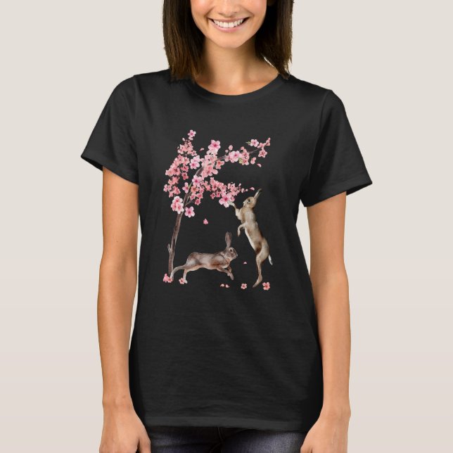 Japanese Rabbit Cherry Blossom Flower Sakura Tree  T-Shirt (Front)