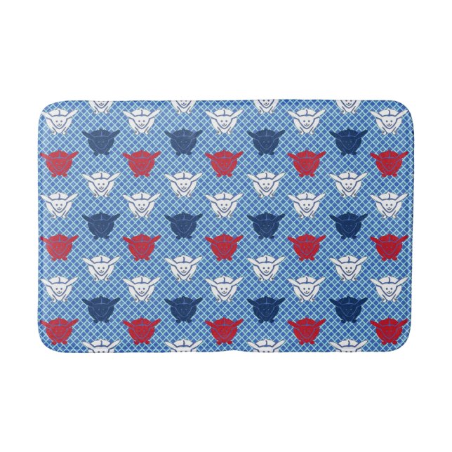 Japanese rabbit print, blue with red and white bath mat (Front)