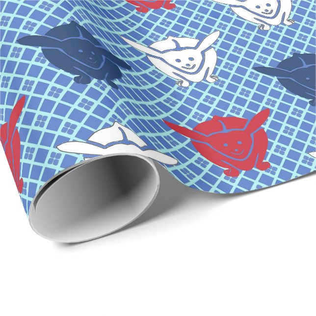 Japanese rabbit print, blue with red and white wrapping paper (Roll Corner)