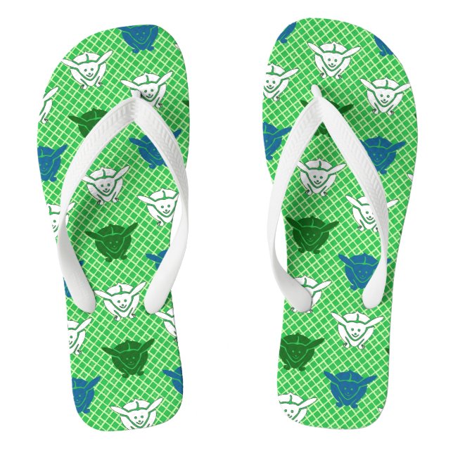 Japanese rabbit print, green, blue and white flip flops (Footbed)