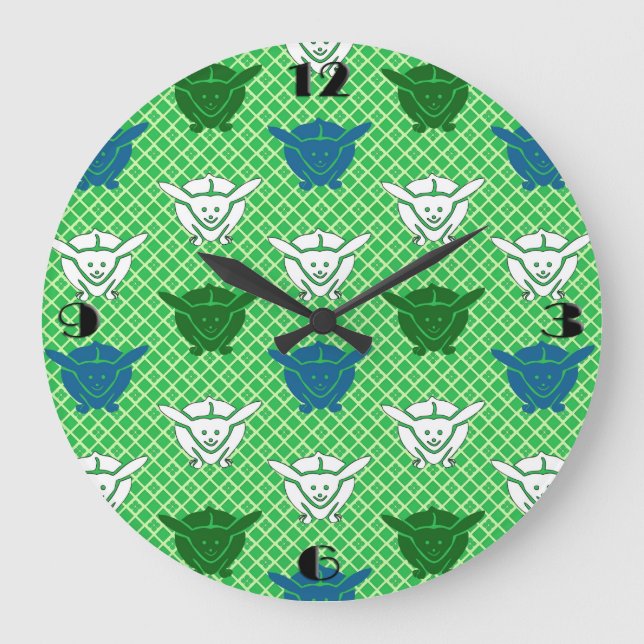 Japanese rabbit print, green, blue and white large clock (Front)