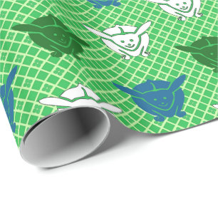 Japanese rabbit print, green, blue and white wrapping paper