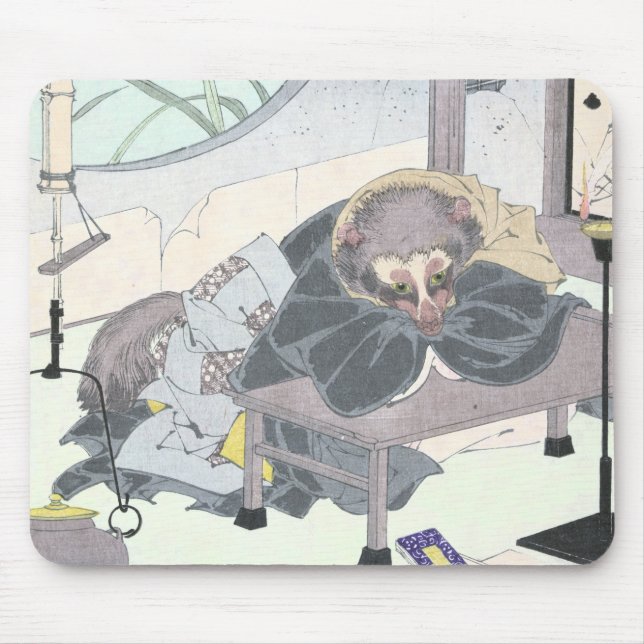 Japanese Raccon Dog Tanuki Ukiyo-e by Yoshitoshi Mouse Mat (Front)