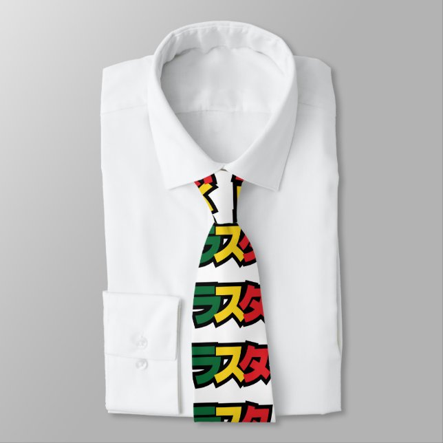 Japanese Rasta ラスタ Green, Gold & Red Tie (Tied)
