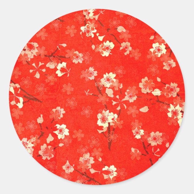 Japanese Red and Gold Floral Pattern Sticker (Front)