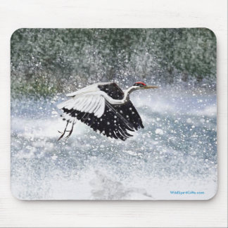 Japanese Red-crested Crane Flying in Snow Mouse Mat