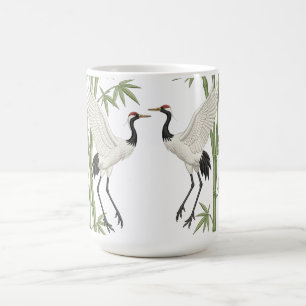 Japanese Red-Crowned Cranes Embroidery Bamboo gift Coffee Mug