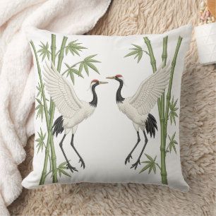 Japanese Red-Crowned Cranes Embroidery Bamboo gift Cushion