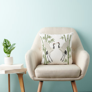 Japanese Red-Crowned Cranes Embroidery Bamboo gift Cushion