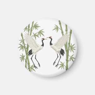 Japanese Red-Crowned Cranes Embroidery Bamboo gift Magnet