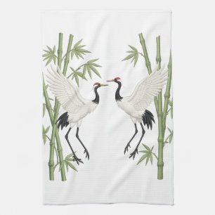 Japanese Red-Crowned Cranes Embroidery Bamboo gift Tea Towel