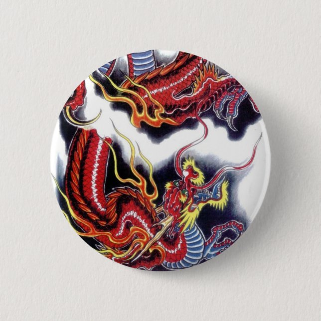 Japanese Red Dragon 6 Cm Round Badge (Front)