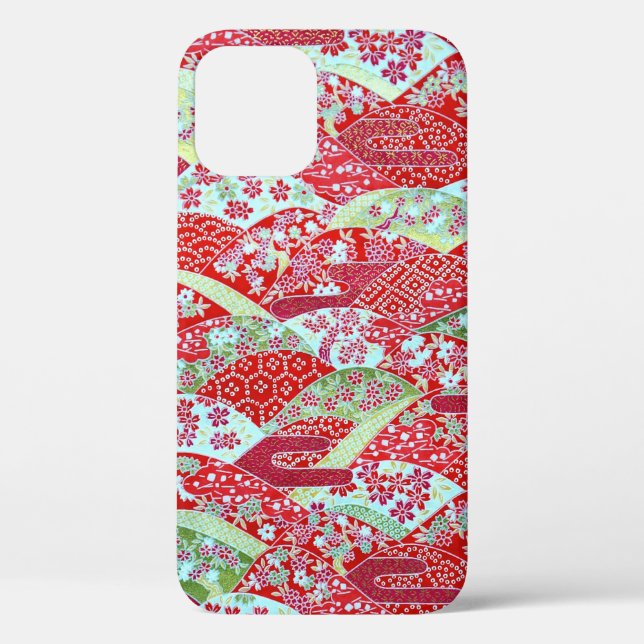 Japanese Red Floral Origami iPhone 12 Case (Back)