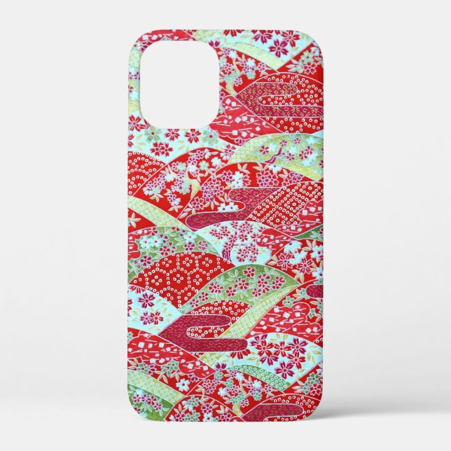 Japanese Red Floral Origami iPhone 12 Mini Case (Back)