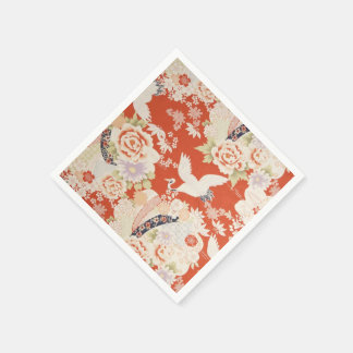 Japanese Red Kimono Crane Pattern Sakura Flowers Napkin