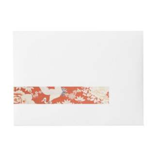Japanese Red Kimono Crane Pattern Sakura Flowers Wraparound Address Label